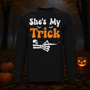 She's My Trick Skeleton T-shirt à manches longues assorti pour couples, Halloween - Product Image 3