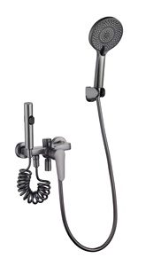 Set <span class=keywords><strong>Doccia</strong></span> a Parete a 3 Vie di Alta Qualità, Cromo Spazzolato e Grigio Canna di Fucile, Sistema <span class=keywords><strong>Doccia</strong></span> con Miscelatore e Pistola Bidet Pressurizzata - Product Image 2