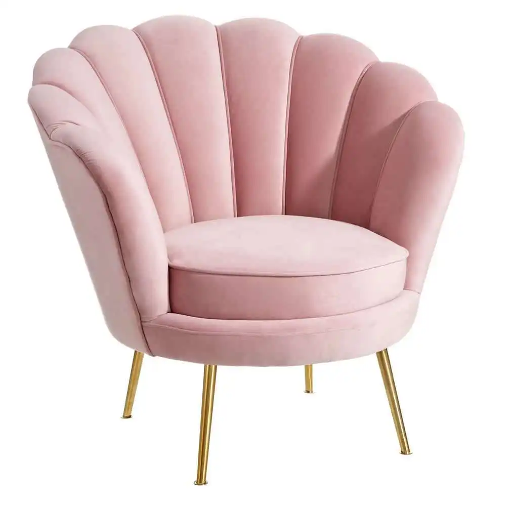 Modern Living Room Furniture Pink Velvet Upholstery Shell Sofa Chair With Gold Legs