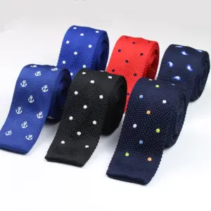 Men Knitted Embroider Knit Leisure Striped Anchor Ties Skinny Narrow Slim Neck Ties Skinny Woven Designer Cravat