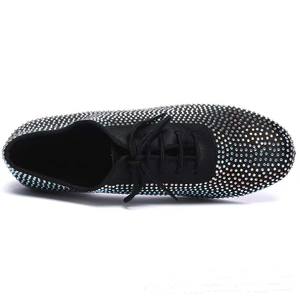 New Diamond-studded Latin Dance Shoes Men Professional Soft-soled Square Heel Tango <strong>Samba</strong> Lace-up Large <strong>Size</strong> Dance Shoes - Product Image 4