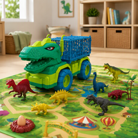 Set Mainan Truk Pengangkut Dinosaurus, Kit Mainan Plastik ABS, Alas Mainan, Figur untuk Anak 3+ Tahun, Unisex