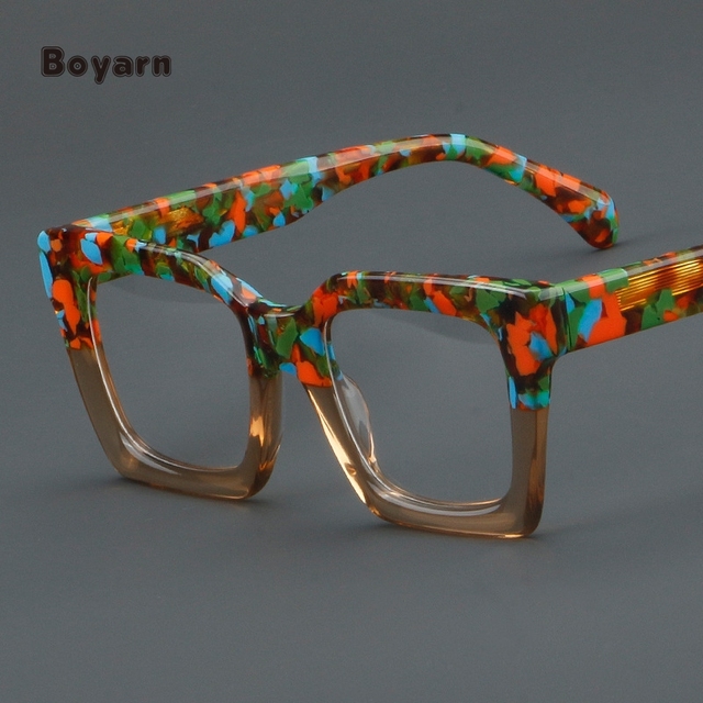 Boyarn Wholesale Design Women Acetate Square Green Eyeglasses Thick Frame Eyewear
