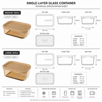 Moderne design draagbare lunchboxen, gezonde voedselglazen containers voor gebruik in de keuken, voor fruit, thee en bento boxen.
