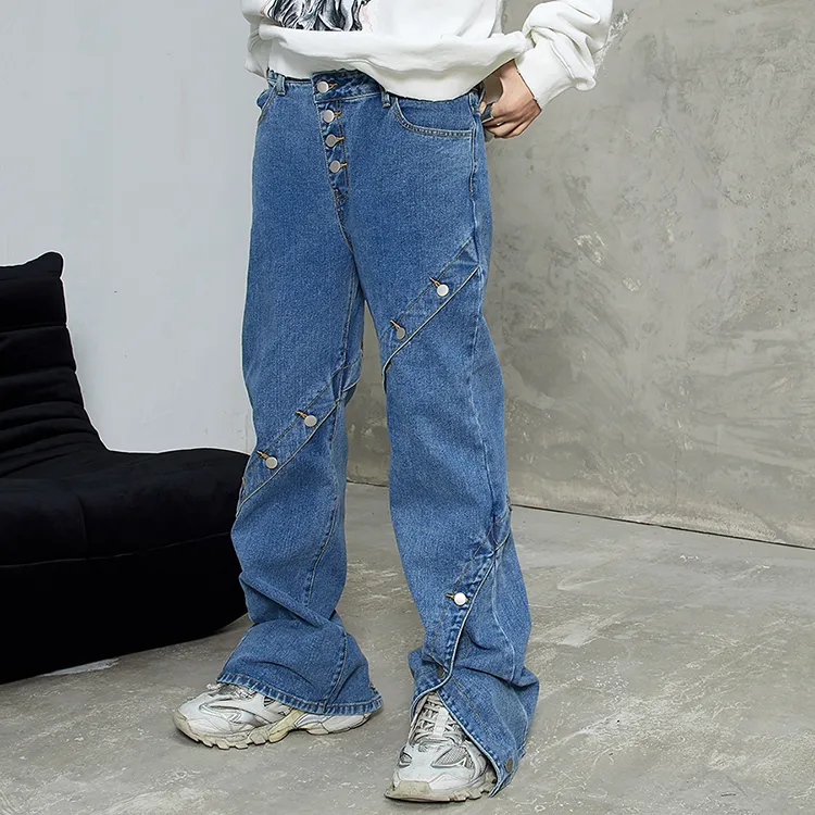 Oem Custom Logo Denim Trousers High Quality Streetwear Jogger Pant Men Jeans Flared Sweatpants