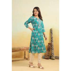 Kurta recto con estampado floral para mujer y conjunto de pantalones con pantalones y Dupatta producto a granel vestido de uso diario para mujer en venta al por mayor - Product Image 3