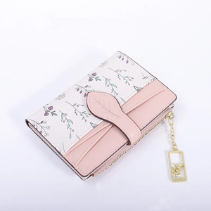 Portefeuille Femme Tendance à Motifs Floraux Grande Capacité en Cuir PU, Porte-Cartes Intégré, Porte-Monnaie Fin à Fermeture Éclair, Élégant avec Fermeture à Pression Feuille et Diamants - Product Image 5