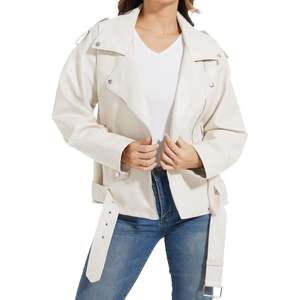 Chaqueta de motociclista de piel sintética negra personalizada para mujer, prendas de vestir para Otoño y temporada de otoño, abrigo con relleno de algodón y poliéster, para otoño de 2017 - Product Image 5