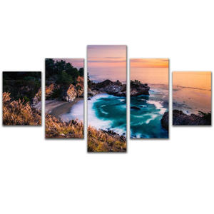 Bord de mer coucher de soleil paysage cinq pièces <span class=keywords><strong>collage</strong></span> vue sur la mer suspendu peintre salon bureau fond peinture décorative - Product Image 5