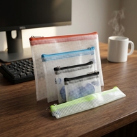 Étui à crayons transparent en PVC avec logo personnalisé Pinsheng, imperméable, portable, avec fermeture éclair, pour étudiants, sac de rangement pour fournitures scolaires