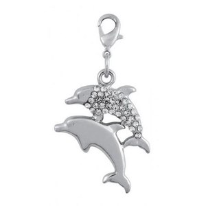 Ciondolo a forma di delfino placcato argento con strass per la creazione di gioielli e accessori - Product Image 1