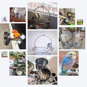 Tasses d'alimentation pour oiseaux-Plat de nourriture pour perroquet Mangeoires pour perroquets en acier inoxydable Bols à cage à eau avec support de pince pour perruche africaine - Product Image 4