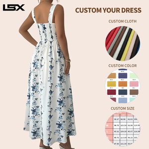 Vestido Midi Floral Personalizado de Alta Calidad, Estilo Y2K, Sexy, Veraniego, para <span class=keywords><strong>Mujer</strong></span>, con Encaje, Estampado Azul, Largo, para Vacaciones - Product Image 2