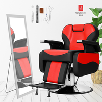Chaise de salon inclinable rouge noir robuste avec grande pompe hydraulique meubles de spa à base chromée pour salon de coiffure