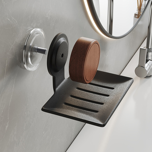 Soporte de jabón de madera de nogal Sea Shark con escurridor metálico para montar en la pared para tocador de baño - Product Image 3