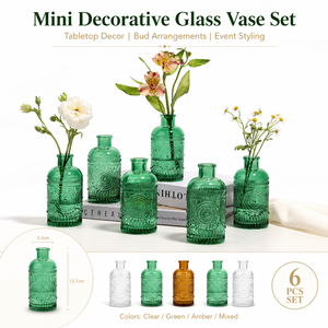 Set di Mini <span class=keywords><strong>Vasi</strong></span> <span class=keywords><strong>in</strong></span> <span class=keywords><strong>Vetro</strong></span> Trasparente, Piccoli <span class=keywords><strong>Vasi</strong></span> Scanalati per Fiori, Decorazione Casa, Centrotavola Matrimonio, Vendita all'Ingrosso - Product Image 5