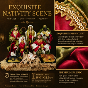 Set Natalizio Artigianale Modellato a Mano, Sacra Famiglia e Tre Re Magi, Scultura in Resina e Tessuto Vellutato, Decorazione da Tavolo - Product Image 2