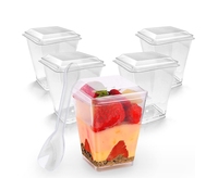 Ptpack Wegwerp Plastic Vierkante Mousse Beker Met Deksel Ijs Pudding Parfait Beker Transparante Dessertbeker