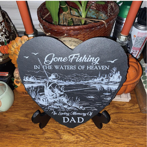 Pietra commemorativa in legno ecologica per la perdita del papà, a tema pesca, 'Andato a pescare negli acquari del paradiso', regalo di commaugnosezza per pescatori - Product Image 3