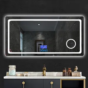 Приглушаемая светодиодная квадратная настенная противотуманная Безрамная подсветка для ванной комнаты умное зеркало для туалетного столика с Bluetooth