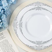 350 pièces d'assiettes en plastique écologiques sans BPA argentées pour 50 invités, ensembles de vaisselle jetables