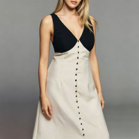 Robe longue sans manches en lin noir et blanc color-block pour femme, tissée naturellement, style vintage, collection automne, directement de l'usine