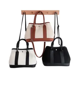 custom ladies fashion zipper leather canvas handbag tote bag vintage bag for women heavy duty canvas tote bags