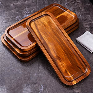 صينية مستطيلة من خشب الأكاسيا على الطراز الياباني لتقديم الفاكهة والشاي والحلويات في المنزل أو الفندق للحفلات - Product Image 1