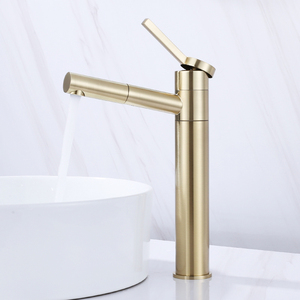 <span class=keywords><strong>Rubinetto</strong></span> per <span class=keywords><strong>lavabo</strong></span> con acqua calda e fredda a 360 gradi in ottone dorato spazzolato <span class=keywords><strong>rubinetto</strong></span> per <span class=keywords><strong>lavabo</strong></span> da bagno estraibile <span class=keywords><strong>alto</strong></span> monoforo monocomando - Product Image 1