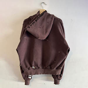 Новинка Huili: Зимние хлопковые худи оверсайз из плотного материала для мужчин, винтажные, с эффектом потертости, на молнии, с эффектом состаривания - Product Image 4