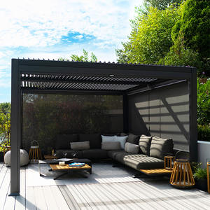 Ombrage <span class=keywords><strong>de</strong></span> tente pergola gris foncé pour l'extérieur avec persienne et rideaux muraux latéraux/<span class=keywords><strong>moteur</strong></span>/lumières led - Product Image 5