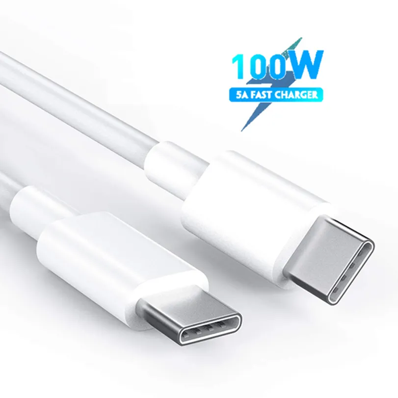 100W USB C ประเภทการชาร์จอย่างรวดเร็วสายไฟสีขาวหลายคอร์สายเคเบิลข้อมูลพลังงานป้องกันแบบยืดหยุ่น