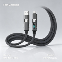 Nuevo Cable de Carga Rápida 4 en 1 con Pantalla de Carga, Cable de Carga USB Tipo C PD con Trenzado de Aleación de Zinc, Cable de Transferencia de Datos Multi Interfaz