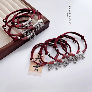 Bracelet en corde rouge avec motif de bambou et caractères Fu en argent pur 999 de style chinois pour femmes, réglable, fait main, cadeau traditionnel - Product Image 4
