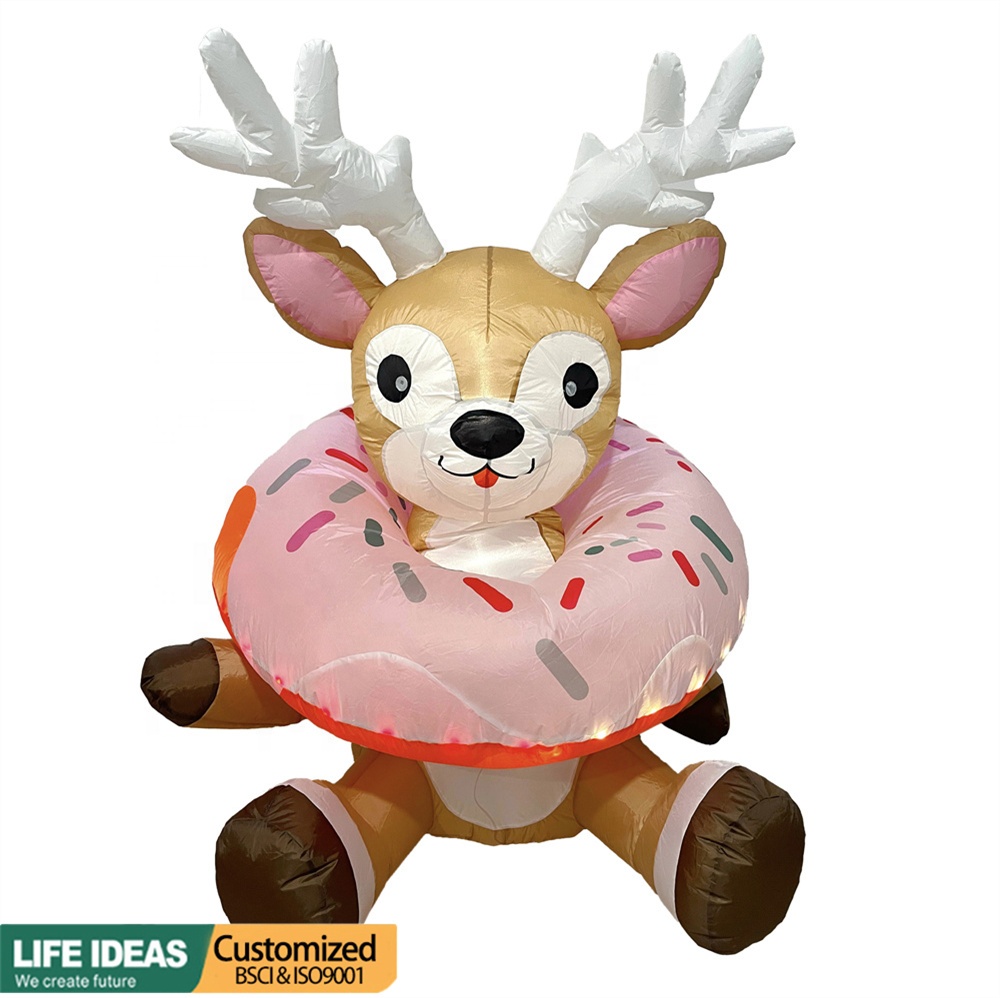 4Ft renna di natale gonfiabile con ciambelle