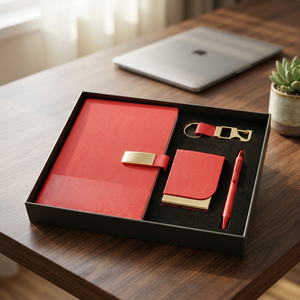 Set de Regalo Ejecutivo de Cuero PU Rojo: Libreta, Bolígrafo Metálico, Llavero y Tarjetero - Product Image 6