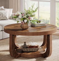 Table basse ronde moderne en bois avec étagère de rangement, style rustique, mobilier de salon pour appartement et hôtel, vente en gros