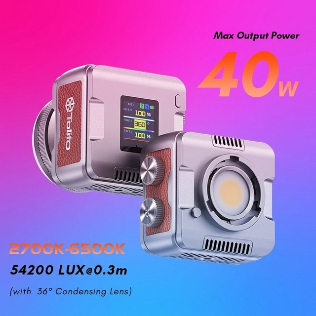 TOLIFO PL-40RGB Portable 40W RGB LED Video Light with Battery Mini Palm-sized on Camera COB Lighting for Photography Vlogging
