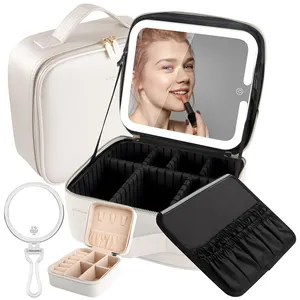 Damen handtaschen Make-up Organisatoren Aufbewahrung sbox Taschen Travel Beauty Tool Smart LED Lichts piegel Kosmetik koffer Make-up Tasche für Mädchen