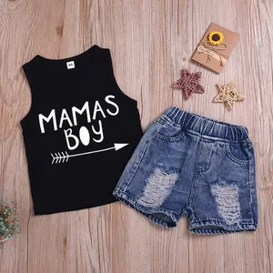 Custom Kids Clothing Manufacturer Tank Top+Denim Shorts 2Pcs Kids Boy Clothing Set