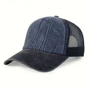 Gorra deportiva retro transfronteriza para hombres y niños, estilo béisbol, con cinco paneles, media malla transpirable, protección solar, efecto envejecido, de tela común - Product Image 5