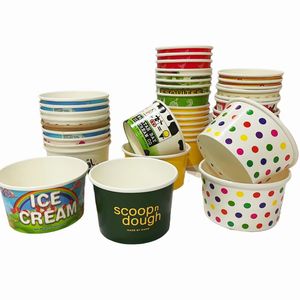 Umwelt freundliche Einweg-Pappbecher für Eiscreme und gefrorenen Joghurt-Verpackungs behälter mit Deckel und Löffel - Product Image 5