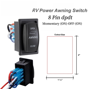 Interruptor basculante para <span class=keywords><strong>toldo</strong></span> de RV con soporte de carcasa, 3 posiciones (ENCENDIDO)-APAGADO-(ENCENDIDO), interruptor momentáneo para autocaravana, 12V/24V, interruptor de palanca de 8 pines - Product Image 2