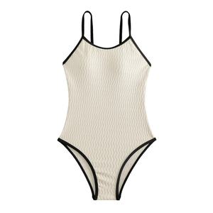 Maillot de bain une pièce micro pour femme avec logo personnalisé, col rond, bretelles spaghetti ajustables, colorblock, grande taille, style bikini - Product Image 1
