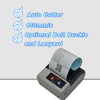 Printer Label Barcode Thermal Mini Portabel 80mm dengan Pemotong Otomatis dan Baterai Isi Ulang 2000mAh, Tali Gantungan Opsional