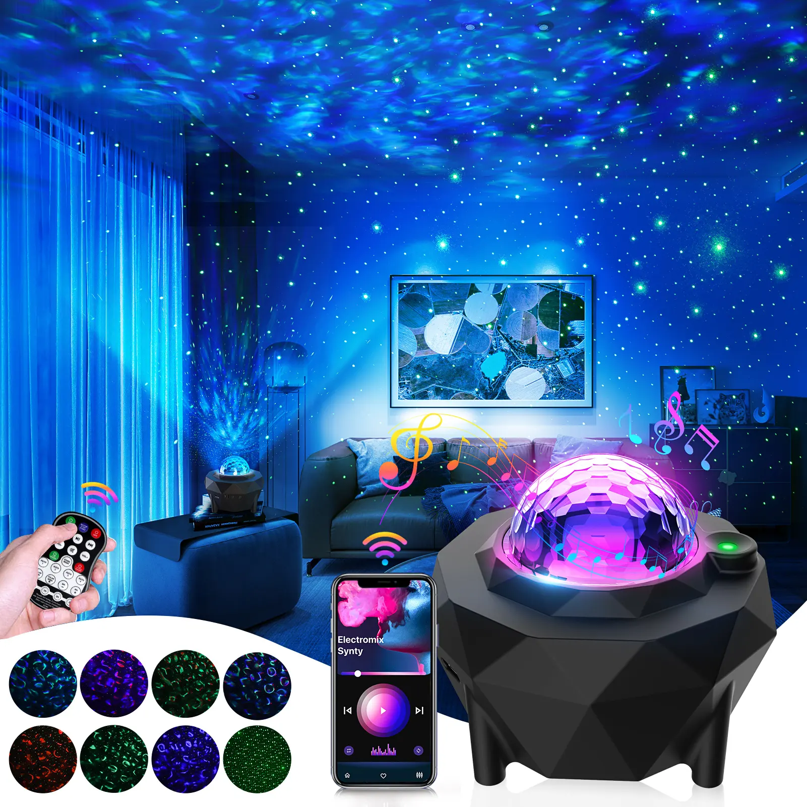 USB Star Night Light camera da letto Ceilling Light 3 IN 1 RGB LED Music Starry Sky sterren proiettore Light con Ocean Wave