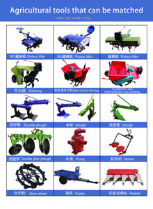 Mini Trattore <span class=keywords><strong>Diesel</strong></span> Multifunzionale con Aratro Scavallatore e Coltivatori a Mano Agricoli per Rincalzatura e Aratura - Product Image 5