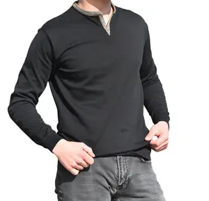 Soft Cotton Long Sleeve T-Shirt with Gym V-Neck Customizable Hoodie for Men High Collar UV Techniques