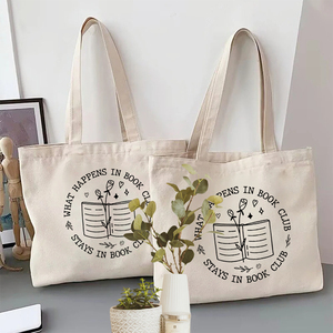 Borsa Tote Personalizzata con Motivo 'What Happens in Book Club Stays in Book Club' in Tela, Borsa a Spalla Riutilizzabile da Viaggio per Donne - Product Image 3