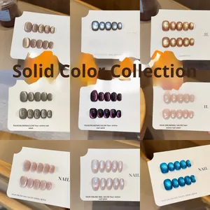 Diseño de <span class=keywords><strong>Uñas</strong></span> Postizas de Alta Calidad <span class=keywords><strong>en</strong></span> <span class=keywords><strong>Color</strong></span> Sólido, Hechas a Mano, con Efecto Ojo de Gato, Forma Almendrada Corta, Modelo Ojo de Gato, Adhesivos para <span class=keywords><strong>Uñas</strong></span> Cuadradas - Product Image 5